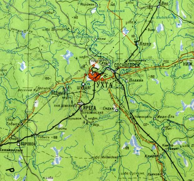 Топографические карты - Республика Коми - Карты городов - Ухта и Сосногорск