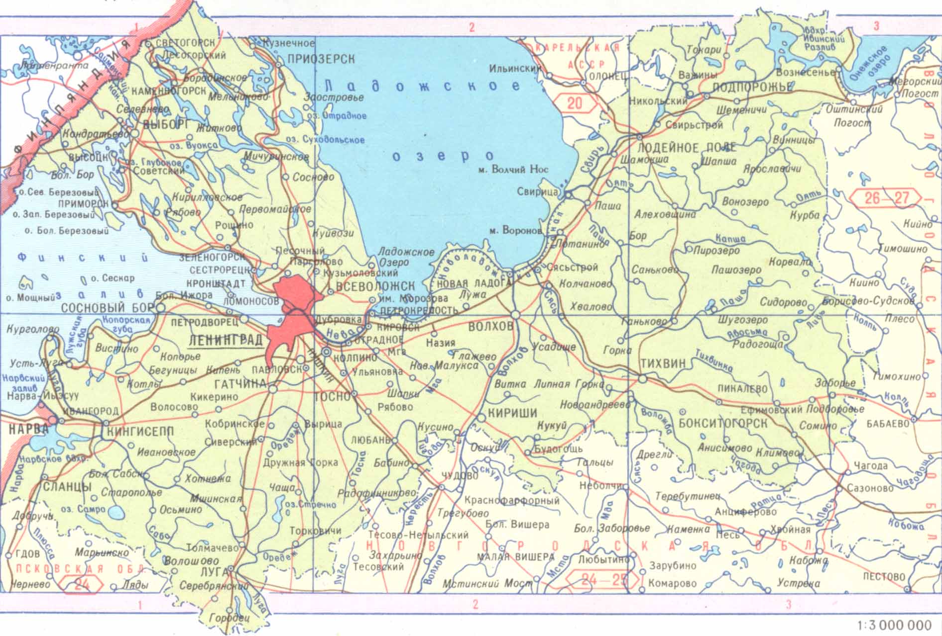 Географическая карта Ленинградской области подробная