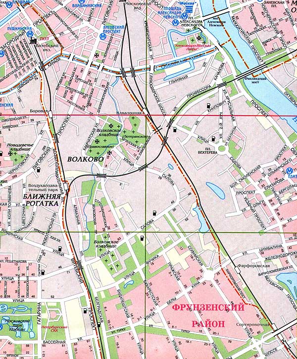 Витебский вокзал, Обводный канал, Купчино, Волково, кладбище